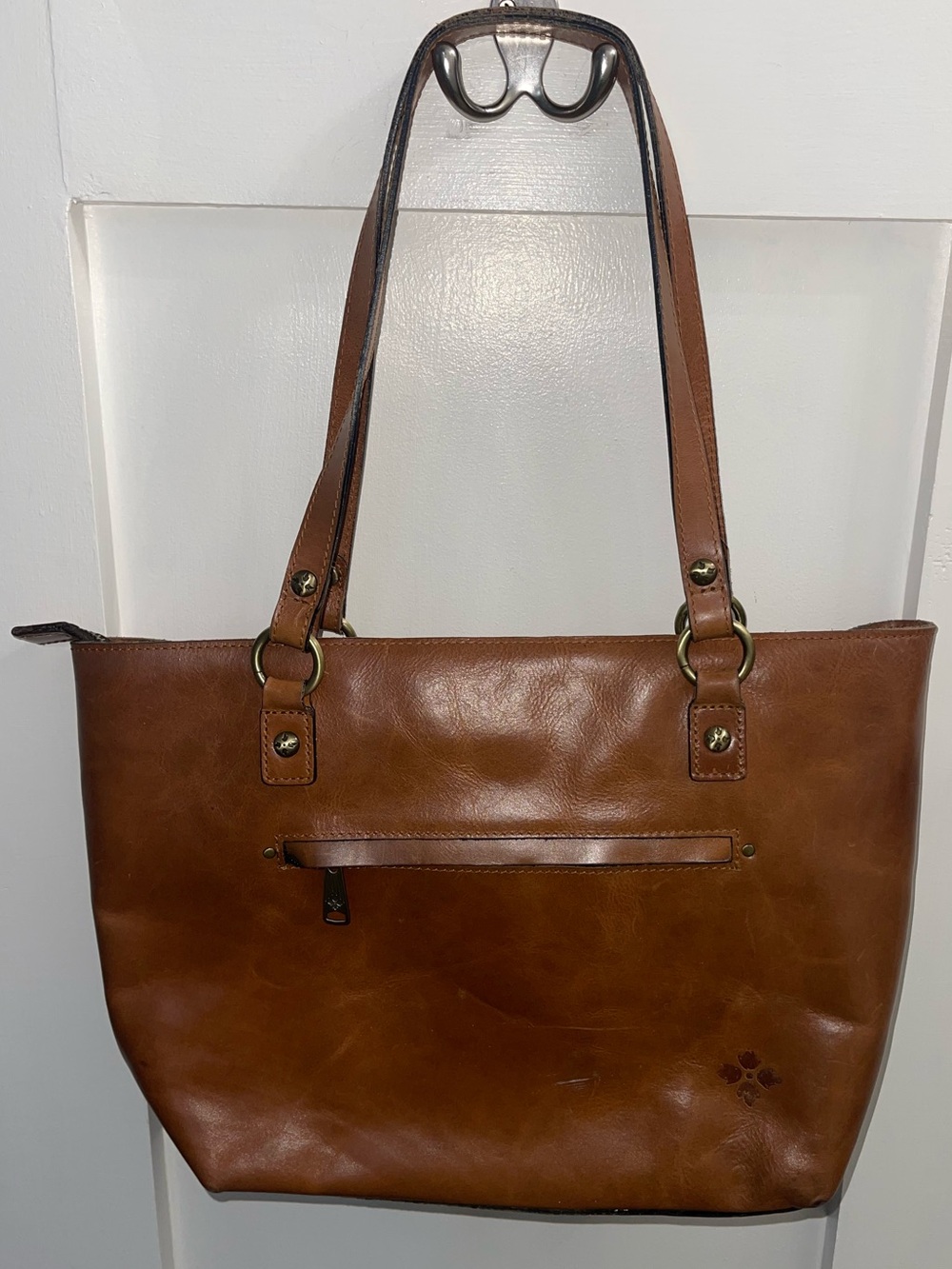 Patricia Nash Alessano Tan Leather Tote Bag Shoulder Purse Cognac Zip Top